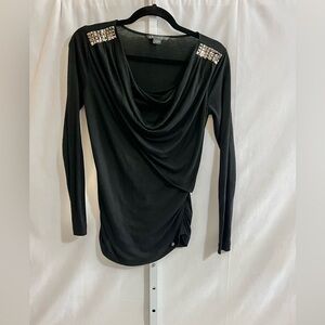 Armani Exchange Black Asymmetrical Embellished Long Sleeve Lightweight Top S/P